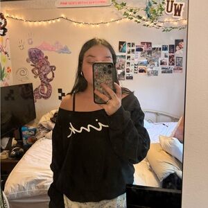 PINK off shoulder crew neck hoodie